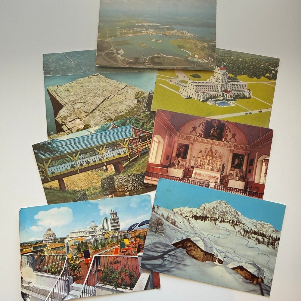 Vintage Postcard Lot 7pc Travel Ephemera Italy Norway Canada USA 1940s-1970s